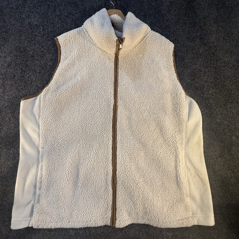 Chaps Sherpa Fleece Vest Women's 3X‎ Ivory Full Zip Mock Neck Cozy Outdoor